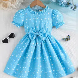 INCLUD Girls Star Printed Bow Fit & Flare Knee Length Dress-picture-30