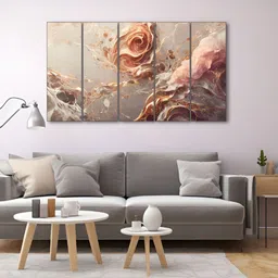 The Castle Decor Pink & Beige 5 Piece Wood Other Wall Paintings-2
