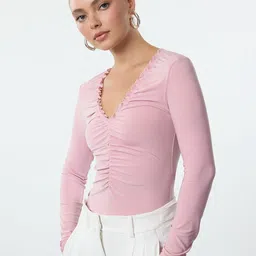 Trendyol Women V-Neck Long Sleeves Fitted Top-41