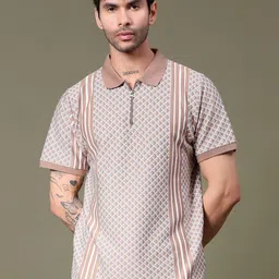 V-Mart Geometric Printed Polo Collar Regular Fit T-shirt-image-52