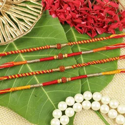 Asthetika Set Of 4 Rudraksha Beaded Traditional Rudraksha Rakhis With Roli Chawal-image-72
