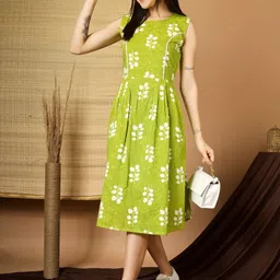 Kinjo Women Floral Printed Tie-Ups Fit & Flare Midi Dress-picture-2