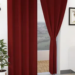 Yellow Weaves Maroon 2 Pieces Room Darkening Door Curtains-image-73