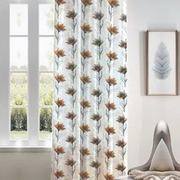 Kanodia Poly Fab White & Brown Floral Door Curtain-27