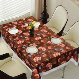 Dakshya Industries Brown Floral Printed Waterproof Plastic 6-Seater Table Cover-image-52