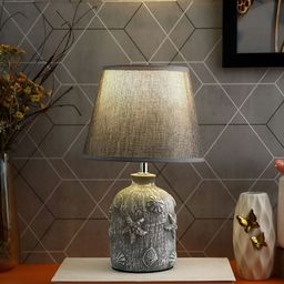 TAYHAA Grey & White Textured Ceramic Contemporary Frusturical Shaped Table Lamp-11