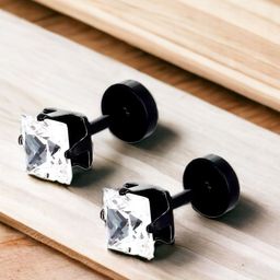 The Roadster Lifestyle Co Men Stainless Steel Cubic Zirconia Square Stud Earrings-12