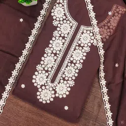 KALINI Women Brown Embroidered Floral Dress Material-picture-25