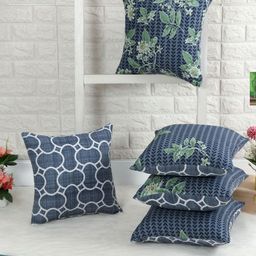 IVAZA Grey & White Set of 5 Floral Square Cushion Covers-45
