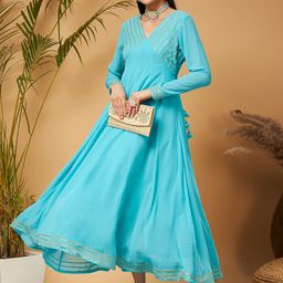 Shae by SASSAFRAS Blue Gotta Patti Detail Anarkali Maxi Dress-image-7