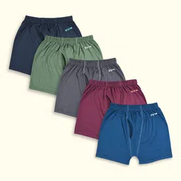 Revvo Junior Boys Pack Of 5 Cotton Short Trunks RJD-403 P6-BLACK,GREEM,ASH,RED,BLUE-picture-55