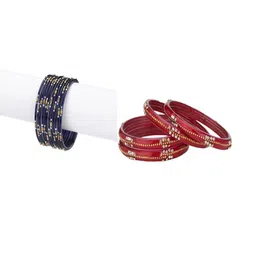 SOMIL Set of 16 Blue Alloy Artificial Stones & Beads Bangles-image-51