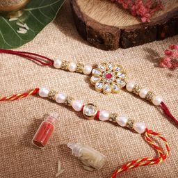 Sangria Artificial Stones & Beads Bhai Bhabhi Thread Rakhi comes with Roli & Rice-image-46