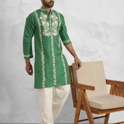HOUSE OF KARI Men Floral Embroidered Handloom Kurta-image-20