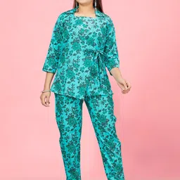 BAESD Girls Floral Printed Square Neck Pure Cotton Top & Trousers-image-24