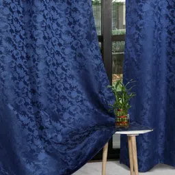 Myntra Elegant Homes Navy Blue Set of 2 Floral Long Door Curtain-34