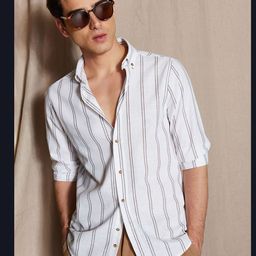Trendyol Men Button-Down Collar Vertical Striped Cotton Casual Shirt-picture-0