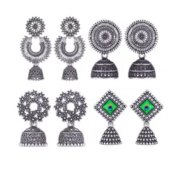 Sangria Set Of 4 Peacock Shaped Jhumkas Earrings-1