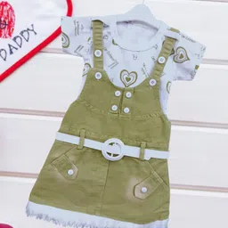 BAESD Infant Girls Embroidered Cotton Dungaree With Printed T-Shirt-86