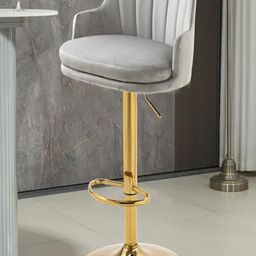 Doe Buck Premium Velvet Adjustable Bar Chair Grey with Gold Base-image-32