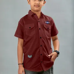 CRESALE Boys Solid Double Pocket Shirt-image-29