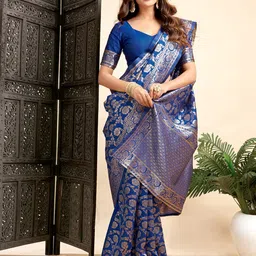 HERE&NOW Woven Design Zari Silk Blend Designer Kanjeevaram Saree-image-58