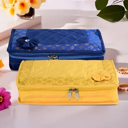 Aura Yellow and Blue 2 Pieces Printed 7-Compartments Bow Jewellery Organisers-image-95