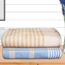 Athom Living Blue & Mustard 2 Pieces Striped Cotton 210 GSM Bath Towels-image-62