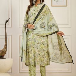 Anouk Women Floral Printed A-Line Kurta with Trouser & Dupatta-16