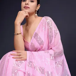 CLEMIRA Embellished Sequinned Pure Georgette Saree-picture-13