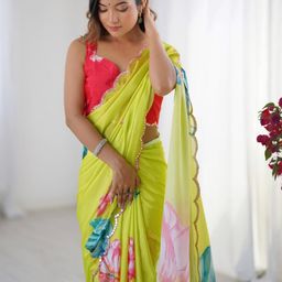 Mitera Floral Mirror Work Pure Chiffon Saree-picture-36