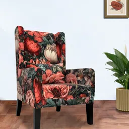 GLOBALLY INDIAN Red And Green Printed Wing Back Lounge Chair-16