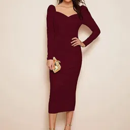 Women Bodycon Maroon Midi/Calf Length Dress-image-11
