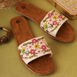 Pairs4U Women Fabric Embellished Ethnic Open Toe Flats-28