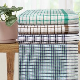 Athom Living White & Blue 4 Pieces Checked Cotton 210 GSM Bath Towels-image-90