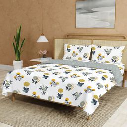 URBAN SPACE White Floral Cotton 2 Piece Double Queen Superfine Bedding Set-46
