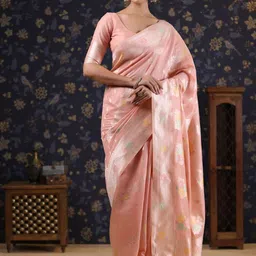 House of Pataudi Woven Design Linen Banarasi Saree-picture-35