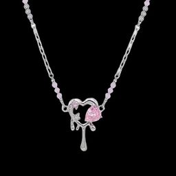 FIMBUL Silver-Plated Artificial Stones Studded Heart Shaped Minimal Necklace-picture-17