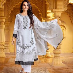 Royal Export Floral Embroidered Thread Work Kurta with Trouser & Dupatta-25