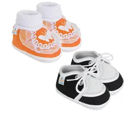 NESKA MODA 0 To 6 Month 2 Pair Set Newborn Baby Unisex Soft Skin-Friendly Cotton Lace Shoes Booties-image-82