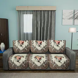 Aura Cream-Coloured & Brown 4 Pieces Velvet Sofa Covers-4