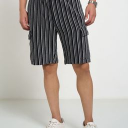 People Men StripedRegular Fit Mid-Rise Cotton Shorts-picture-12