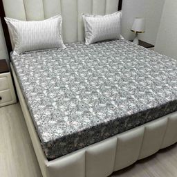 Pure Decor Lifestyle Grey Printed 330 TC Pure Cotton King Bedsheet Set- 2.74 m x 2.74 m-image-81