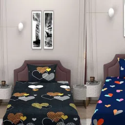 BELVOSTUM Black & Navy Blue 160 TC 2 Single Bedsheet with 2 Pillow Covers-picture-30
