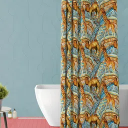 ArtzFolio Brown & Blue Printed Waterproof Shower Curtain-13