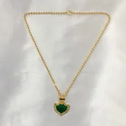 Zytoon Elegant Gold Plated Ball Chain Necklace with Palakka Green Shield Pendant Cubic Zirconia Brass Necklace-10