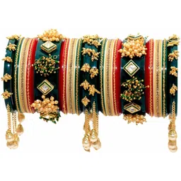 Zindura Set Of 2 Gold-Plated Stone Studded & Pearls Beaded Chuda Bangles-picture-19