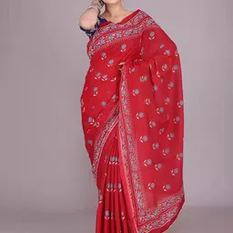 Craft Musium Floral Pure Cotton Bagru Saree-image-94