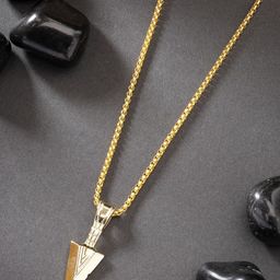 The Roadster Lifestyle Co. Men Stainless Steel Gold-Plated Arrow Shaped Pendant With Chain-image-53