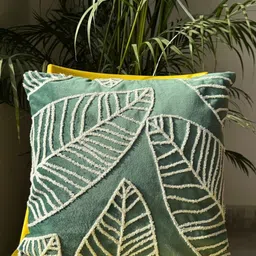 JASMEY HOMES Green & White Embroidered Square Velvet Cushion Covers-picture-26
